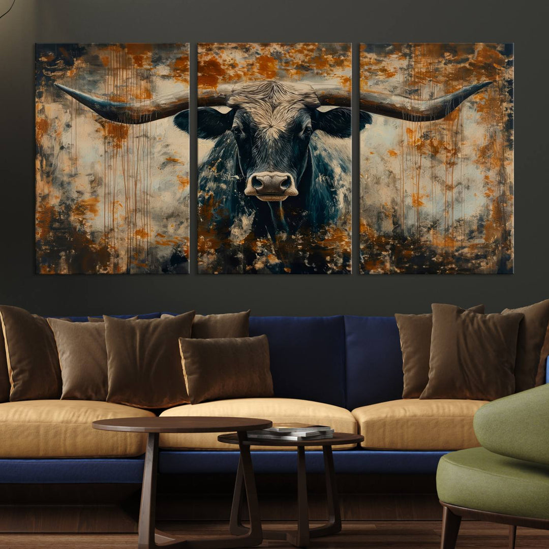 Abstract Longhorn Bull Wall Art | Rustic Western Wall Decor | Framed and Ready to Hang | Ideal for Farmhouse, Lodge, and Barn Decor