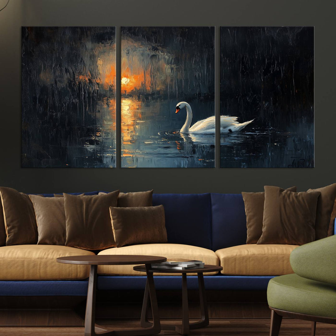 Abstract Swan on Water Wall Art Canvas Print - Elegant Nature Scene for Modern Home Decor