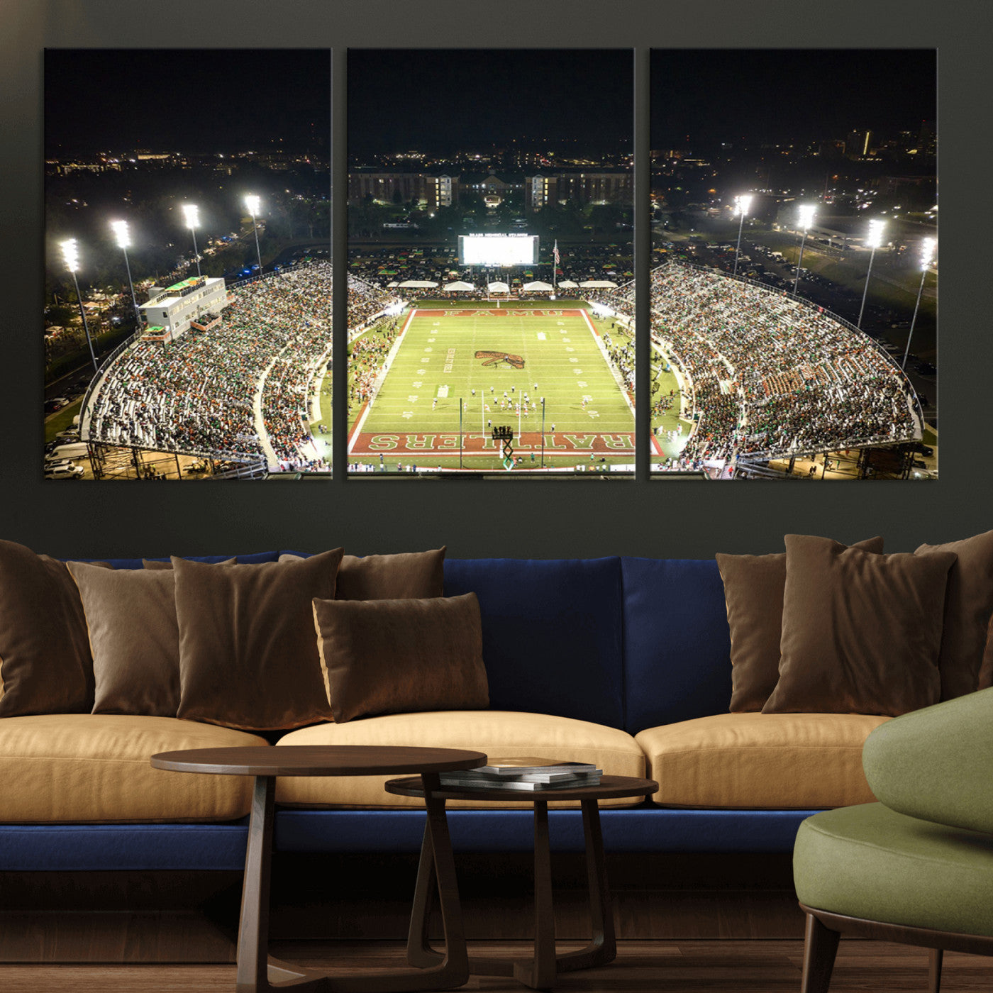 MGV-CV-60X30-3P - Florida A&M Rattlers Football Team Print - Tallahassee Bragg Memorial Stadium Wall Art Canvas Print