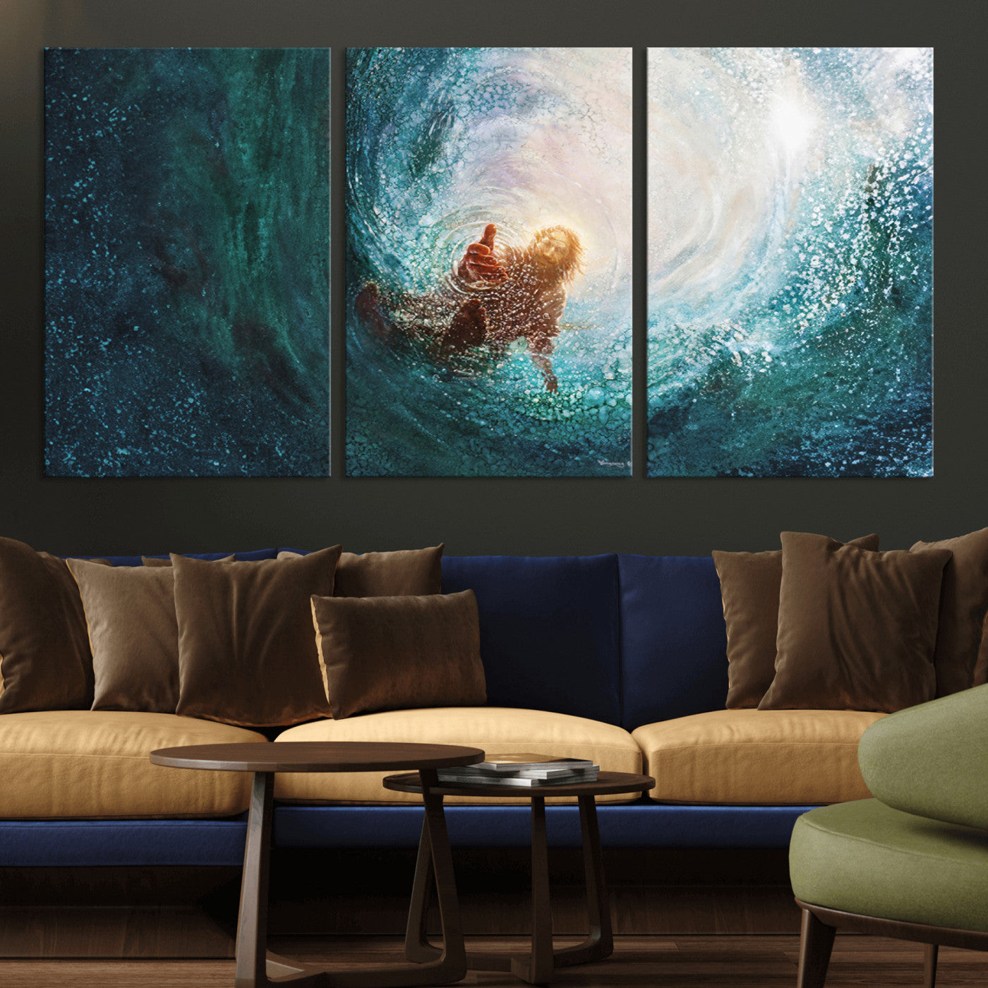 MGV-CV-60X30-3P - Powerful Jesus Canvas Print - Hand of Salvation, Inspirational Wall Art - Framed, Ready to Hang for