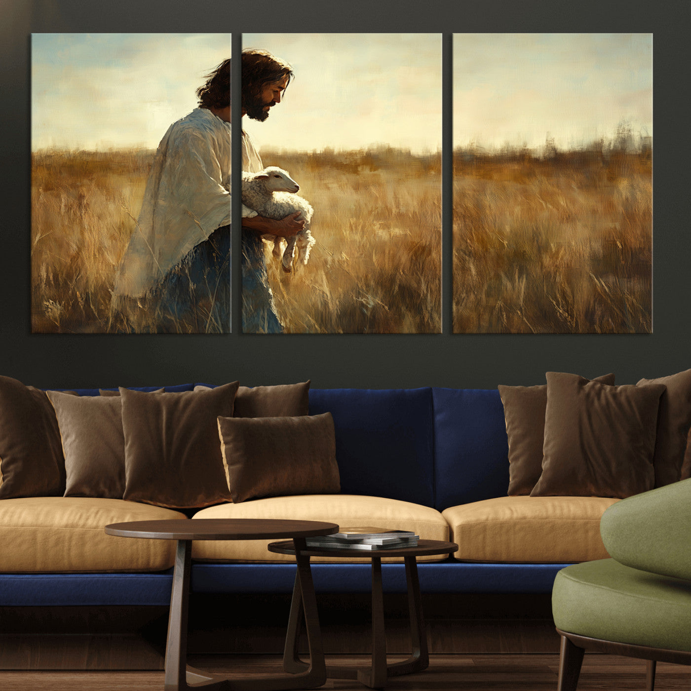 MGV-CV-60X30-3P - Jesus the Good Shepherd Wall Art Canvas Print - Inspirational Christian Religious Print for Prayer