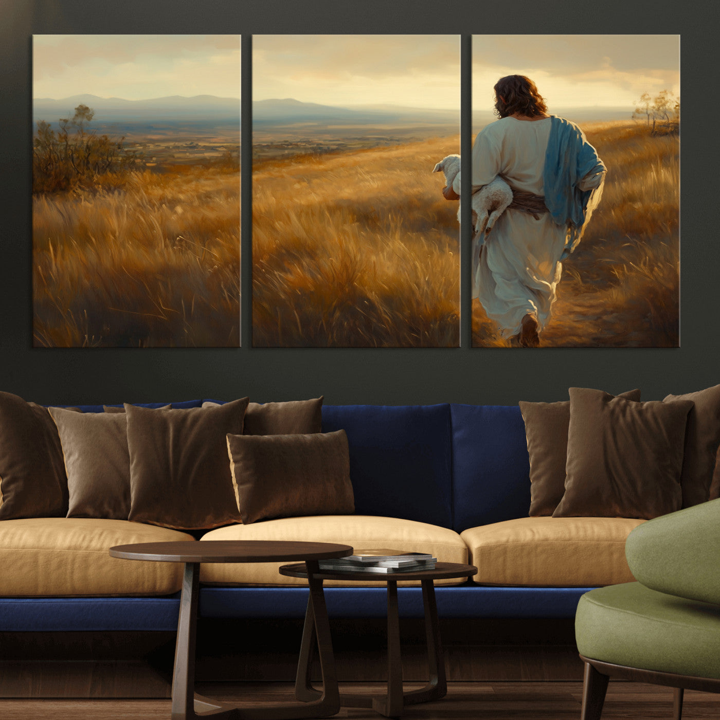 MGV-CV-60X30-3P - Jesus the Good Shepherd Wall Art Canvas Print - Inspirational Christian Religious Print for Prayer