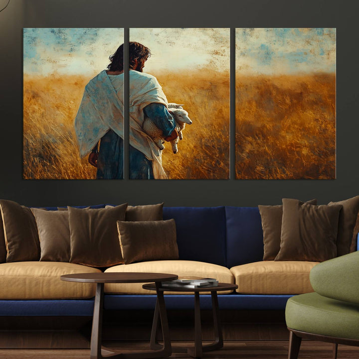 Jesus the Good Shepherd Wall Art Canvas Print - Inspirational Christian Religious Print for Prayer Room Decor