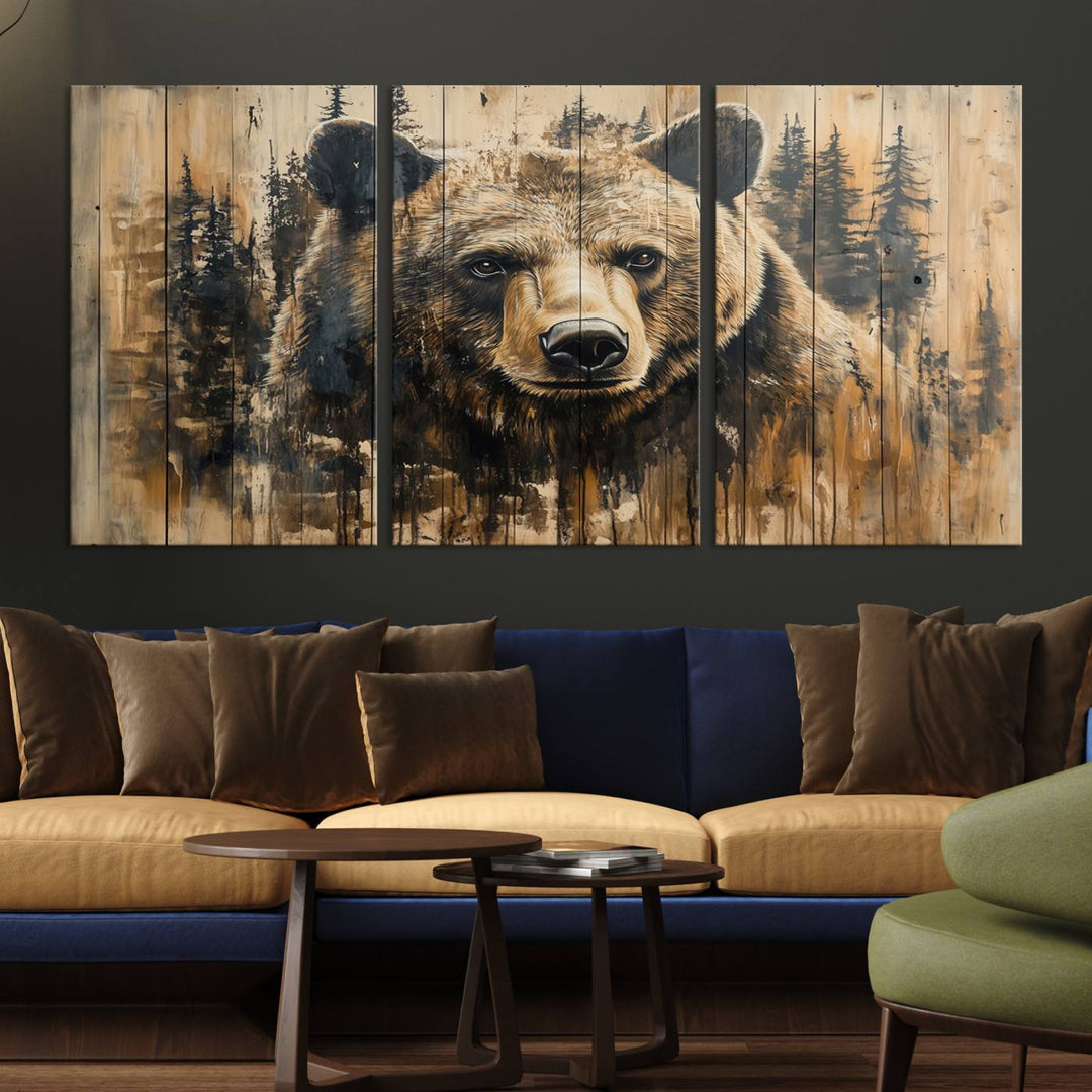 Rustic Bear Wall Art Canvas Print | Framed & Ready to Hang | Rustic Animal Artwork for Living Room, Office, Cabin, or Nature-Inspired Décor