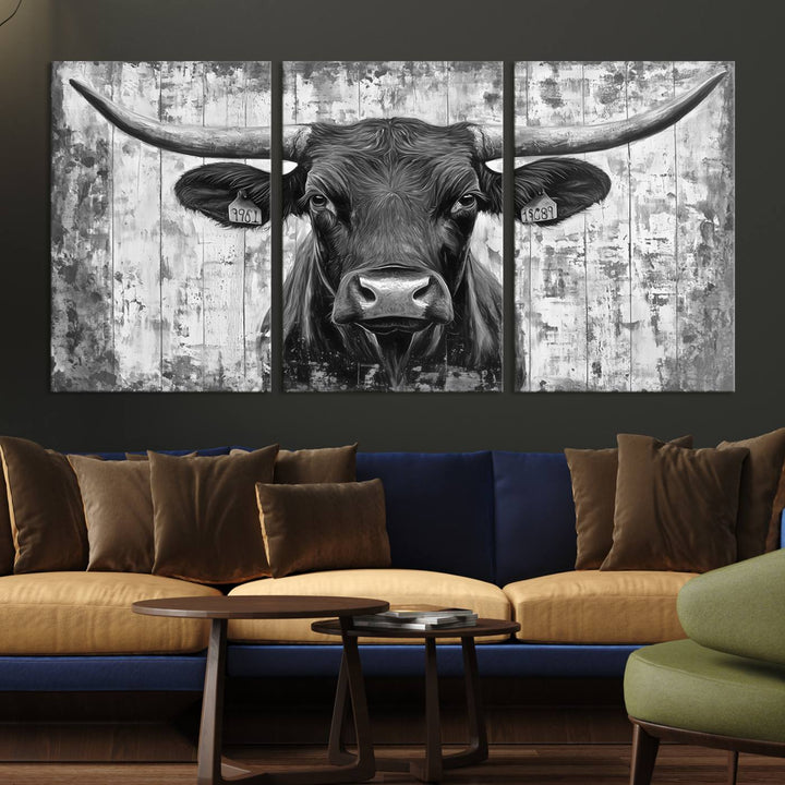 Abstract Longhorn Bull Wall Art Canvas Print - Rustic Texas Western Cow Artwork