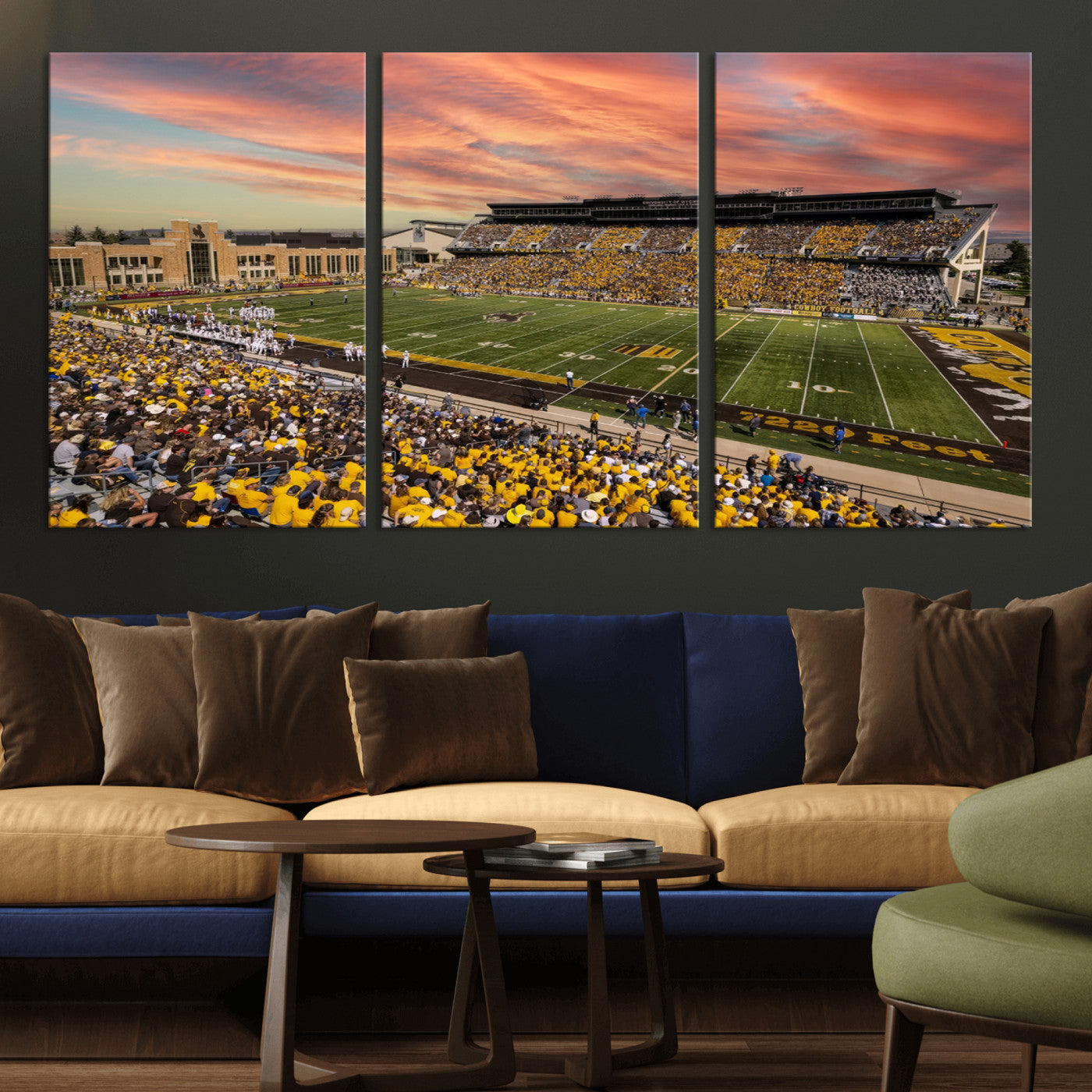 MGV-CV-60X30-3P - University of Wyoming Cowboys Football Team Print - Laramie Jonah Field War Memorial Stadium Wall