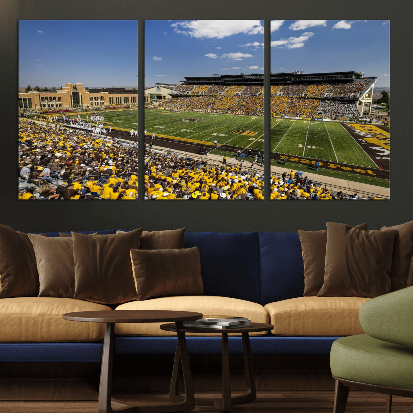 MGV-CV-60X30-3P - University of Wyoming Cowboys Football Team Print - Laramie Jonah Field War Memorial Stadium Wall
