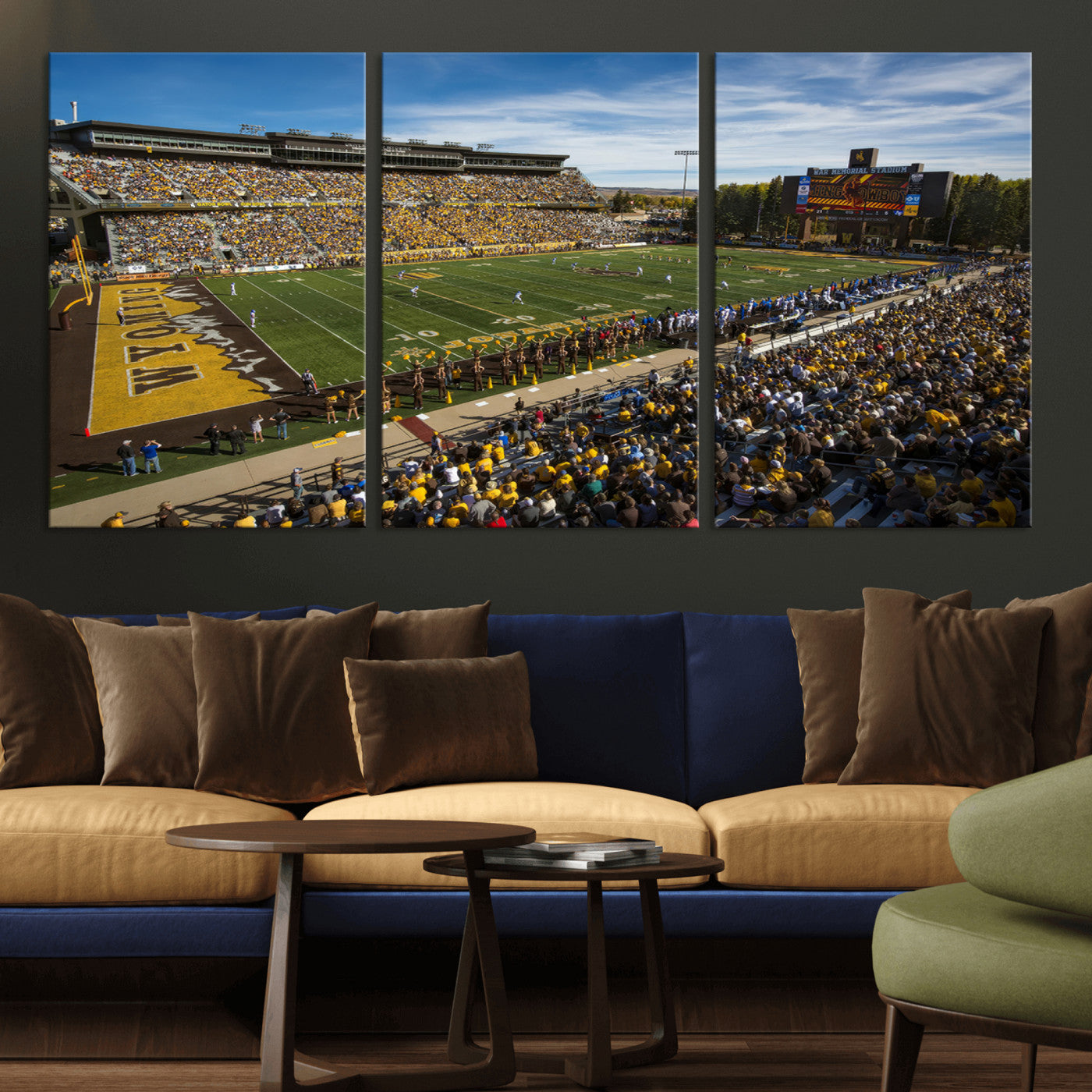 MGV-CV-60X30-3P - University of Wyoming Cowboys Football Team Print - Laramie Jonah Field War Memorial Stadium Wall