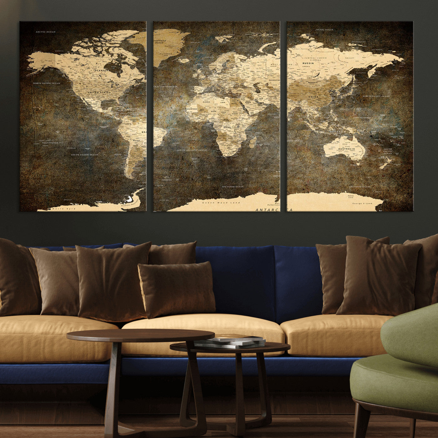 MGV-CV-60X30-3P - Push Pin World Map Canvas Print – Framed Wall Art for Couples to Track Their Travels – Anniversary