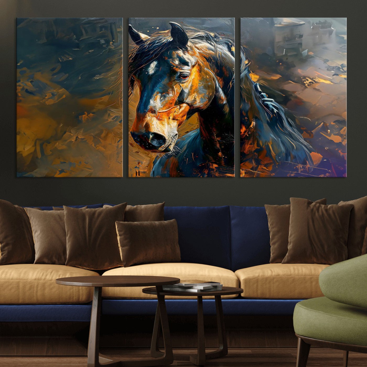 MGV-CV-60X30-3P - Abstract Horse Wall Art Canvas Print | Farmhouse Wall Decor | Western Cabin Art | Rustic Horse Decor