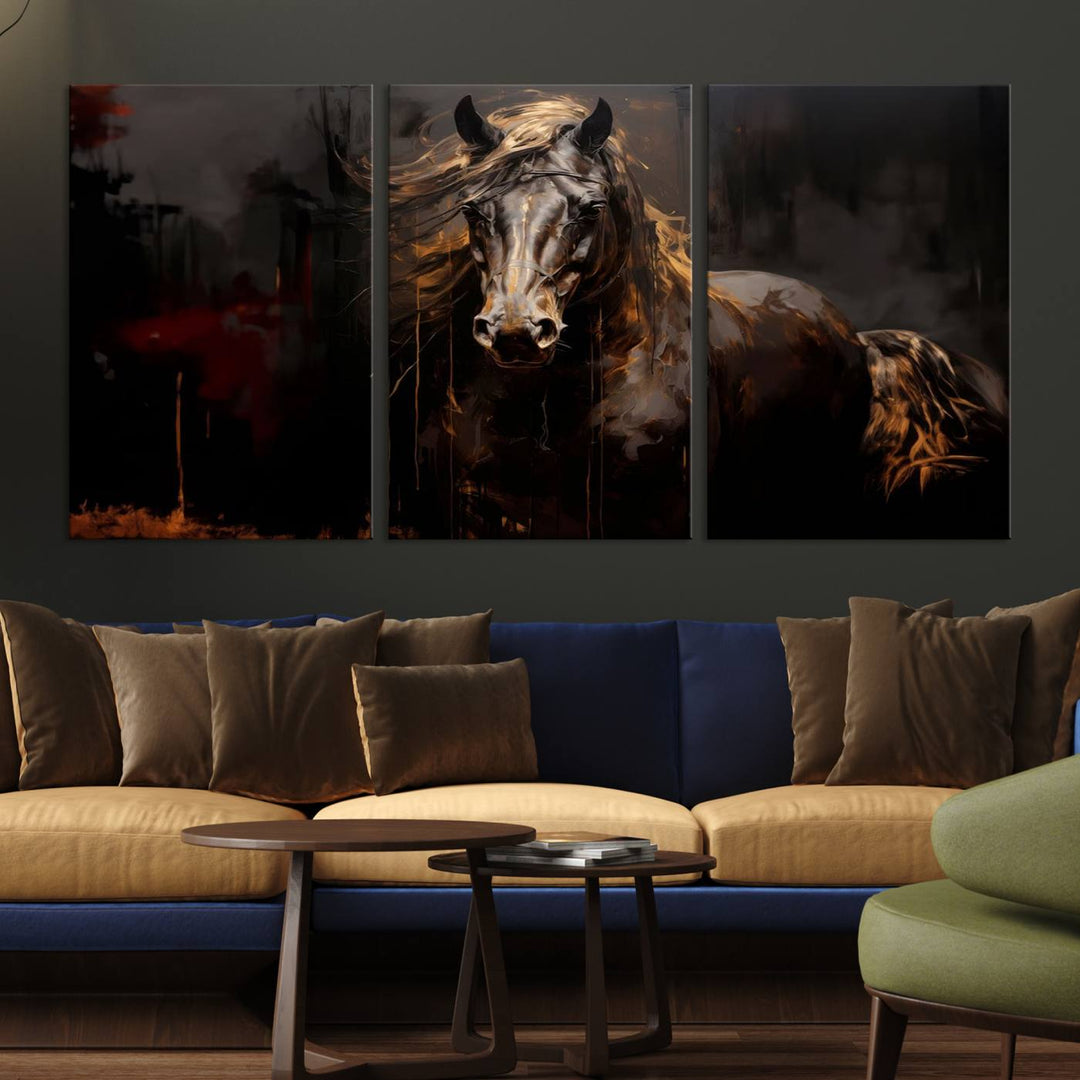 Abstract Black Horse Canvas Print | Abstract Equine Wall Art | Western Decor Print | Horse Lover Gift | Farmhouse & Cabin Wall Art