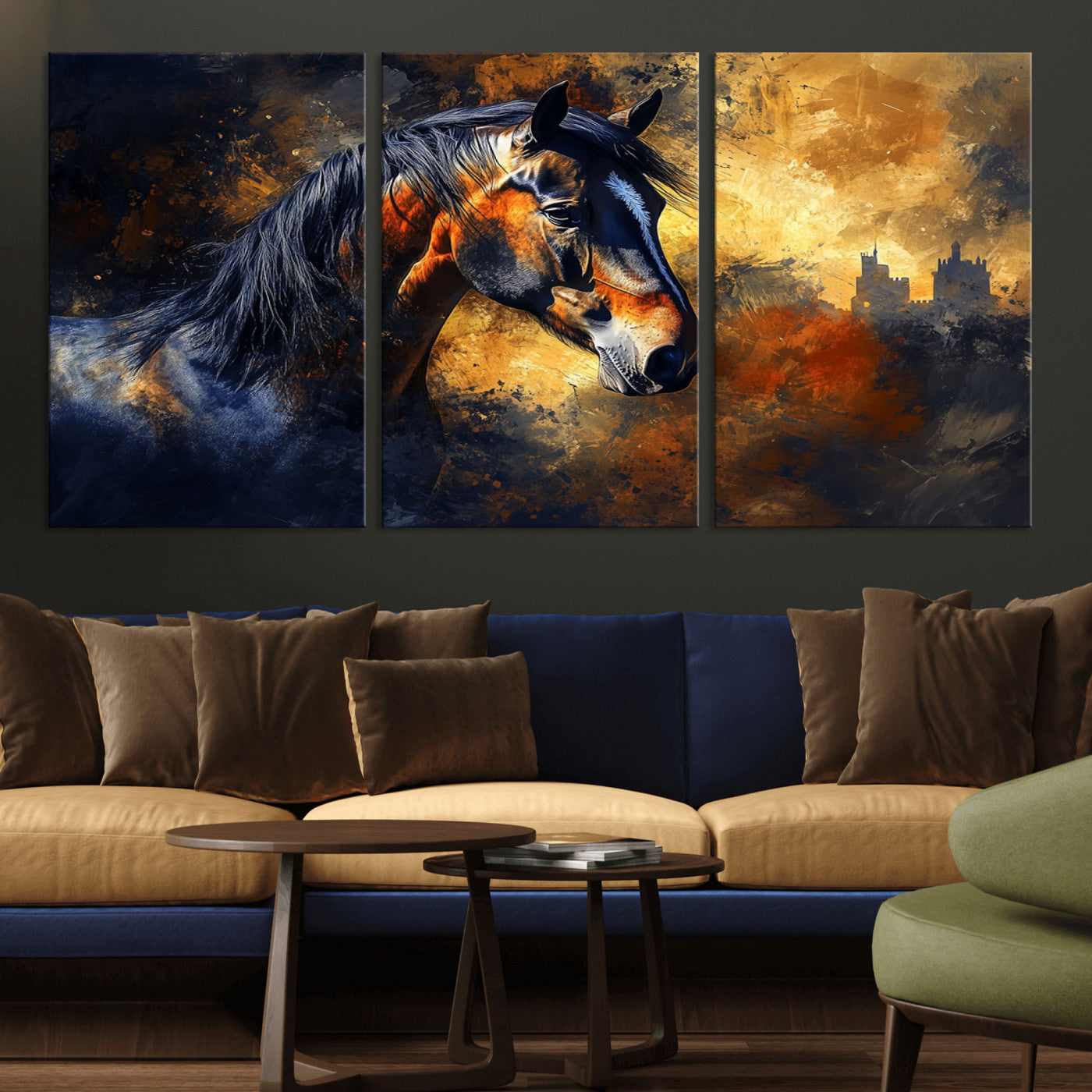 MGV-CV-60X30-3P - Abstract Horse Art Print - Abstract Canvas Wall Art | Perfect for Rustic Farmhouse, Modern, or