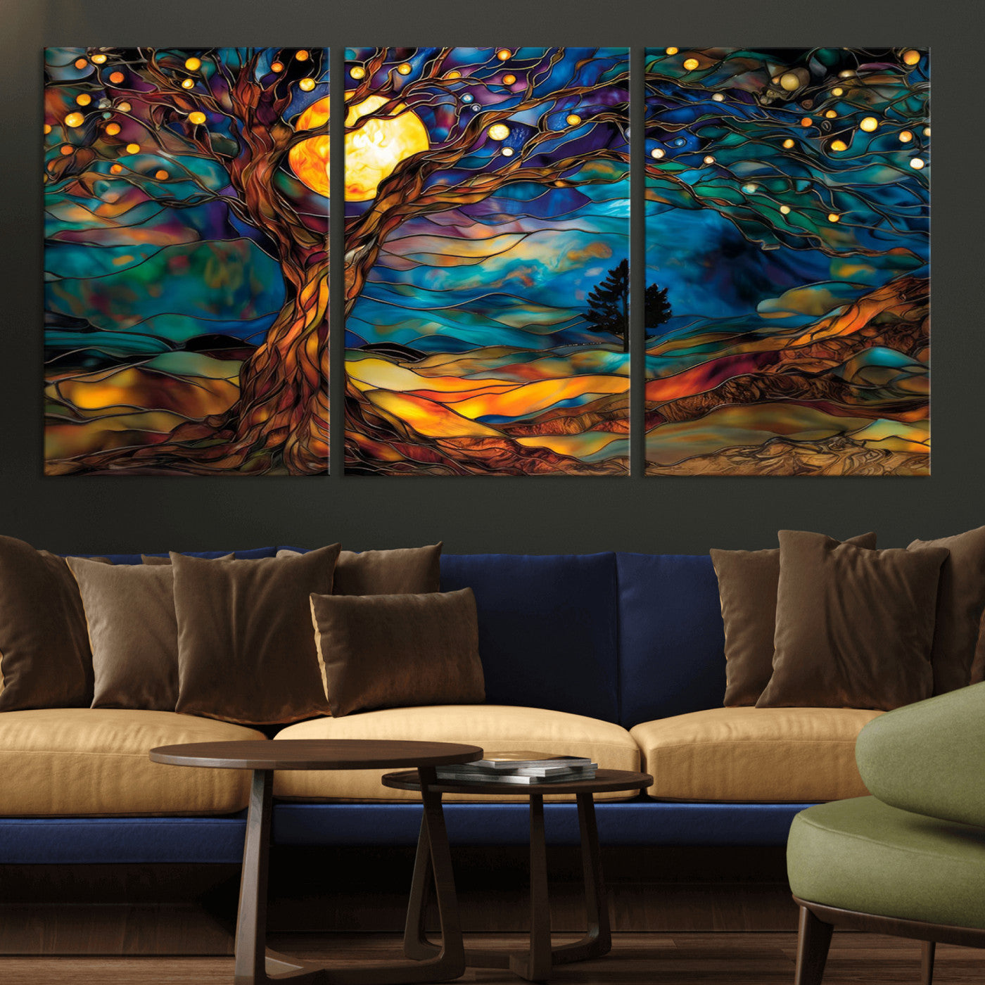 MGV-CV-60X30-3P - Tree of Life Wall Art - Yggdrasil Tree of Life Canvas Print - Vibrant Moonlit Tree Wall Art,  Tree