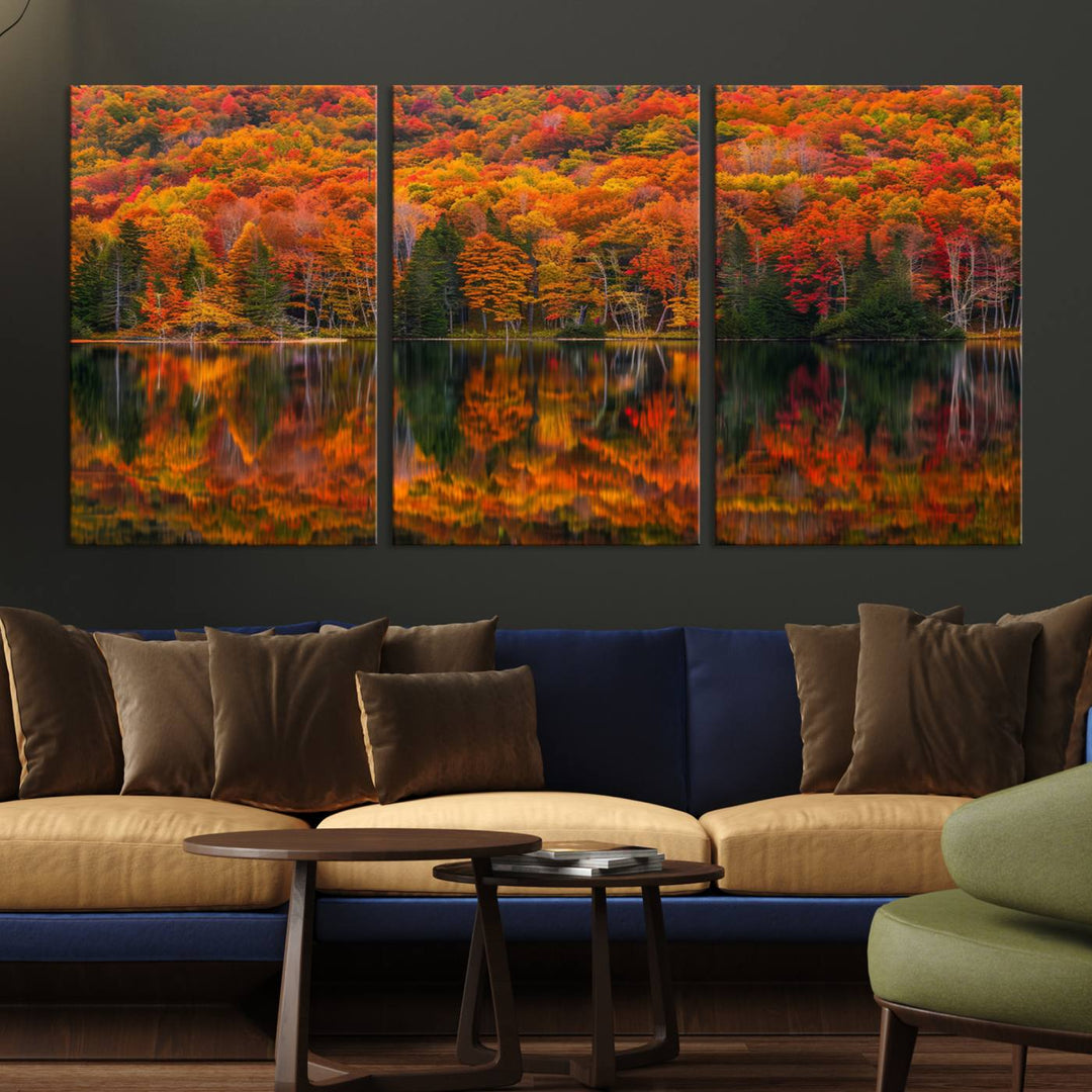 Autumn Reflection Canvas Print, Stunning Fall Foliage Wall Art, Serene Lake Landscape, Perfect Seasonal Decor Print