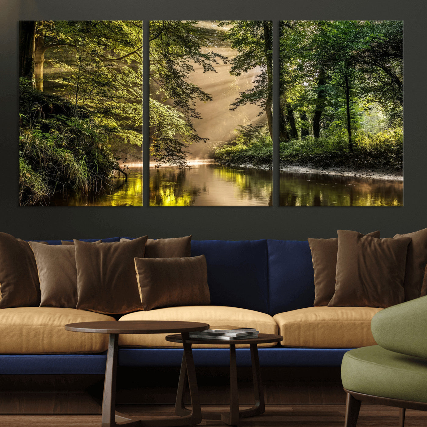 MGV-CV-60X30-3P - Forest Wall Art Print | River Landscape Wall Art | Perfect for Farmhouse Wall Decor, Cabin Wall Art