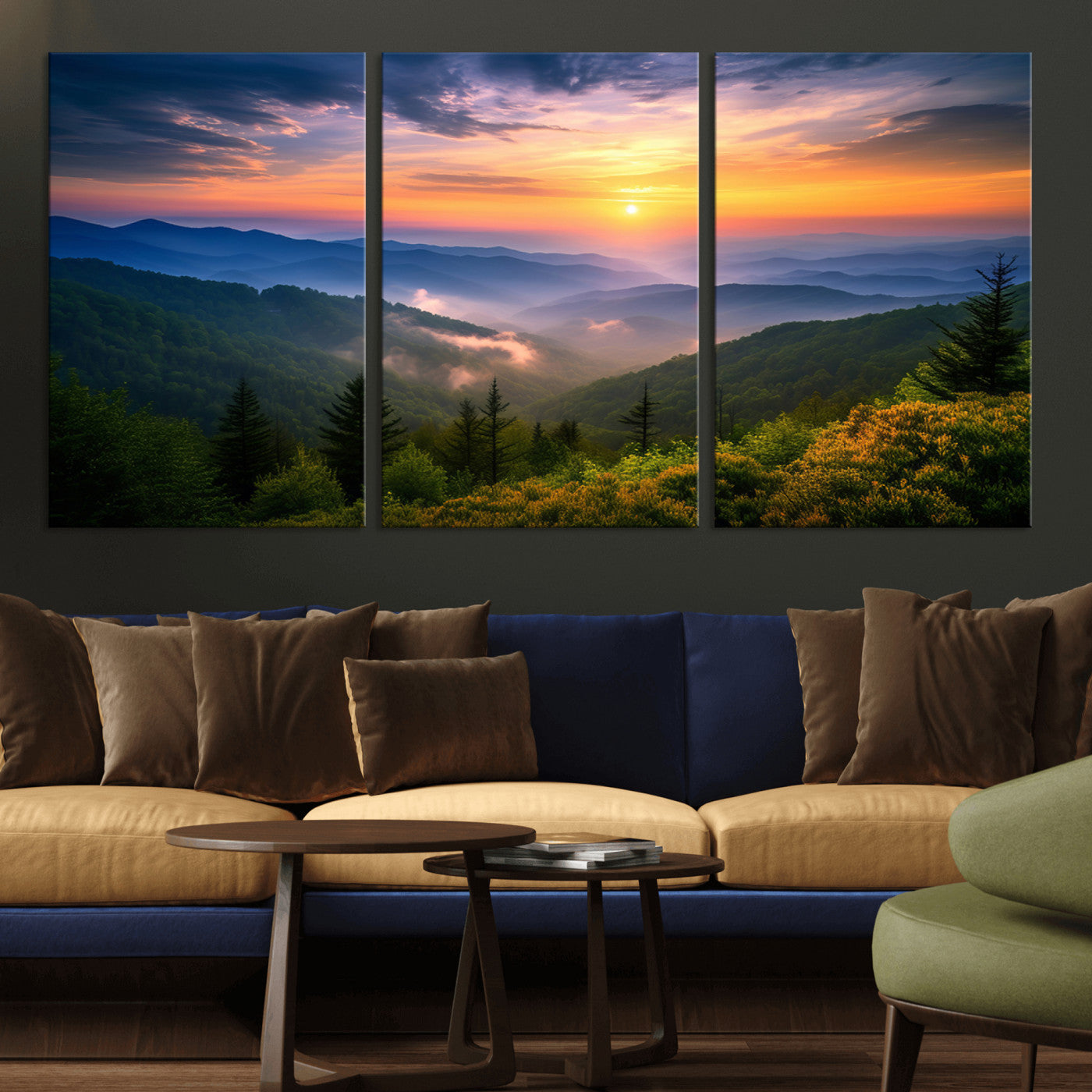 MGV-CV-60X30-3P - Majestic Mountain Sunrise Print | Landscape Wall Art | Canvas Print Ready to Hang | Farmhouse Wall