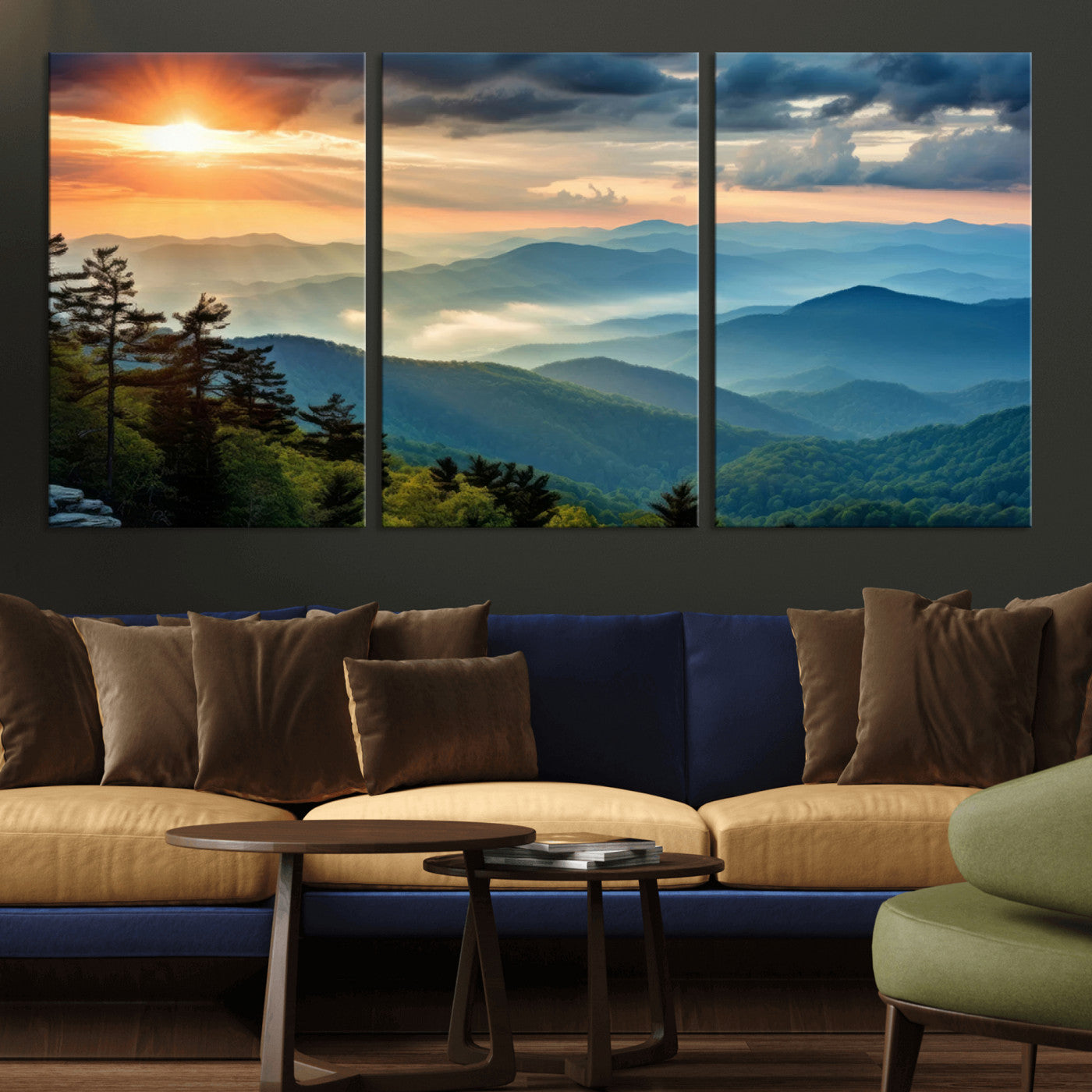 MGV-CV-60X30-3P - Sunrise Over Mountain Range Wall Art Canvas Print, Farmhouse Wall Decor, Cabin Wall Art