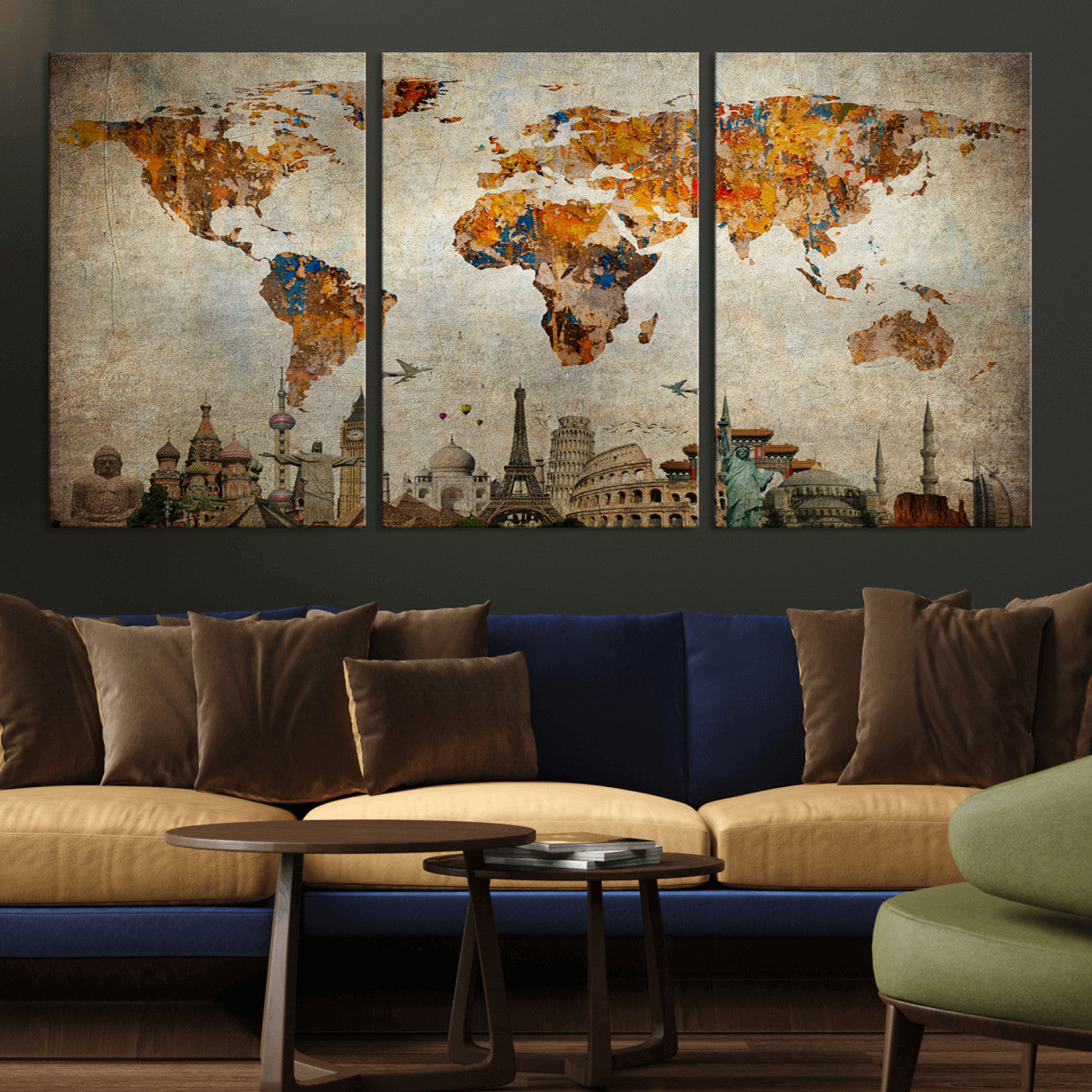 MGV-CV-60X30-3P - Push Pin World Map Canvas Print – Framed Wall Art for Couples to Track Their Travels – Anniversary