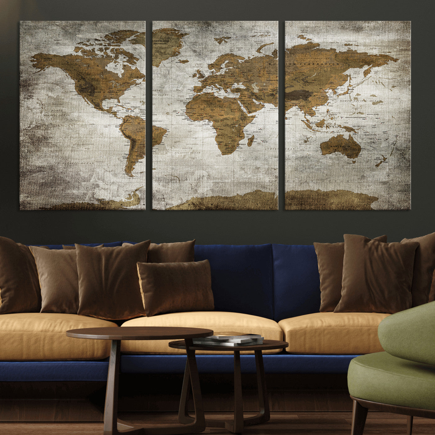 MGV-CV-60X30-3P - Push Pin World Map Canvas Print – Framed Wall Art for Couples to Track Their Travels – Anniversary
