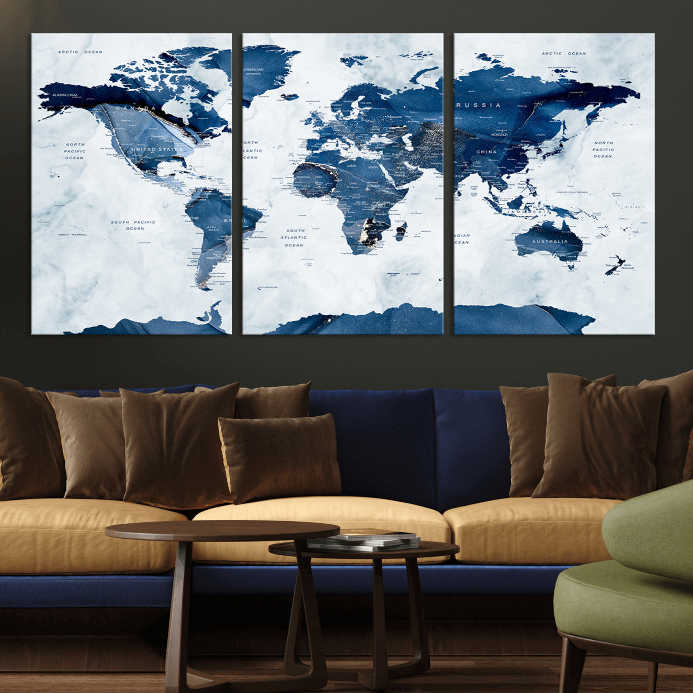 MGV-CV-60X30-3P - Push Pin World Map Canvas Print – Framed Wall Art for Couples to Track Their Travels – Anniversary
