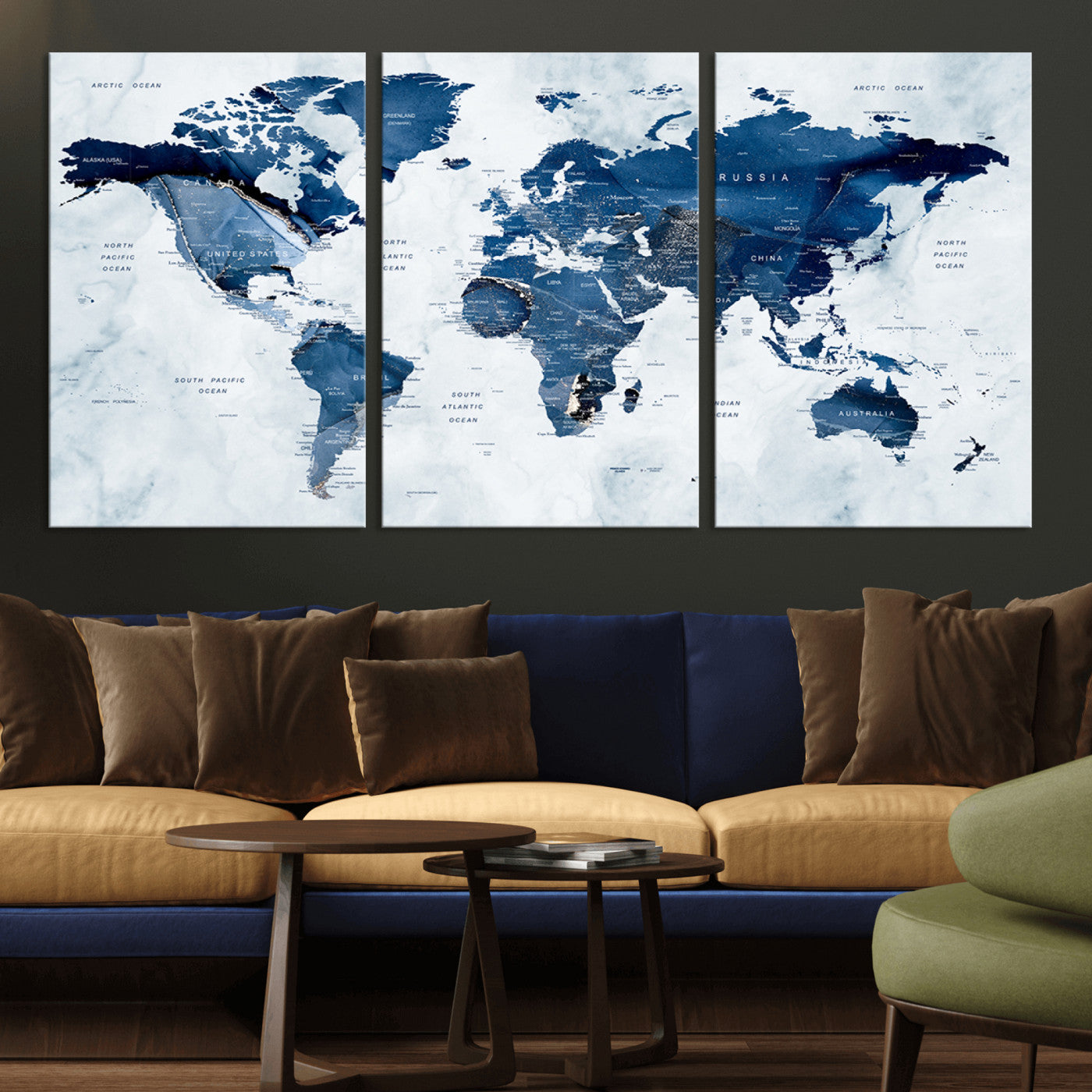 MGV-CV-60X30-3P - World Map Canvas Print – Framed Wall Art Home Adventure Decor