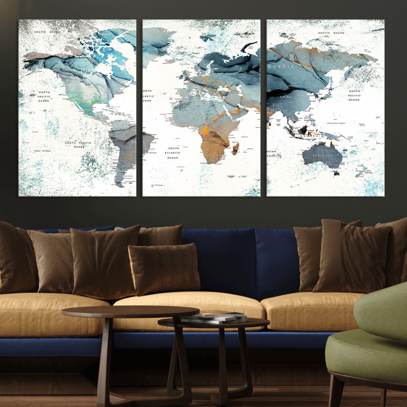 MGV-CV-60X30-3P - Push Pin World Map Canvas Print – Framed Wall Art for Couples to Track Their Travels – Anniversary