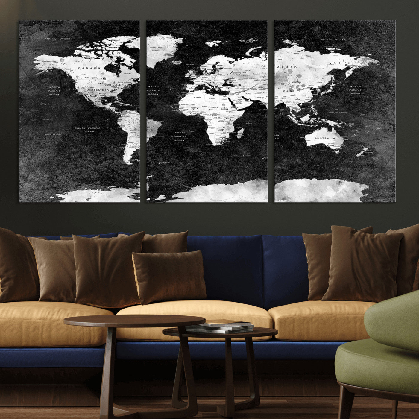 MGV-CV-60X30-3P - Push Pin World Map Canvas Print – Framed Wall Art for Couples to Track Their Travels – Anniversary