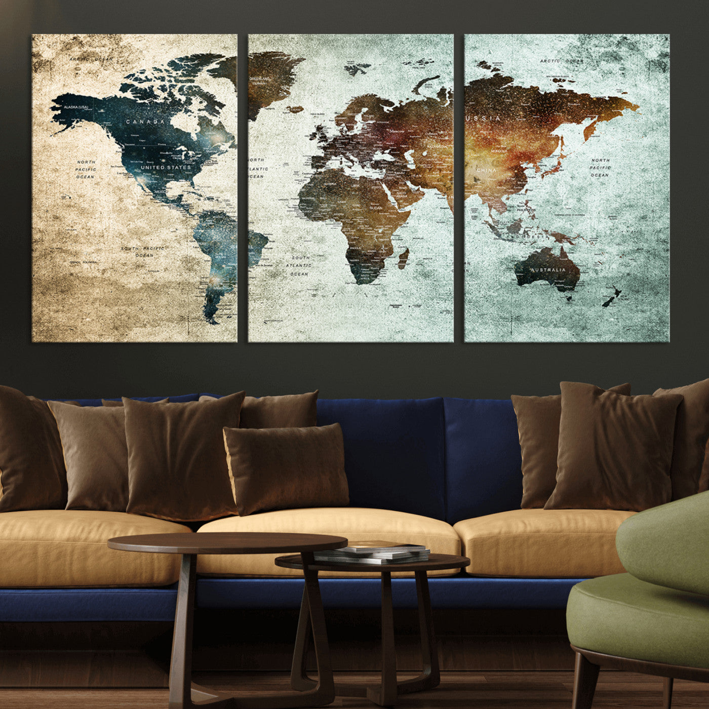 MGV-CV-60X30-3P - Push Pin World Map Canvas Print – Framed Wall Art for Couples to Track Their Travels – Anniversary