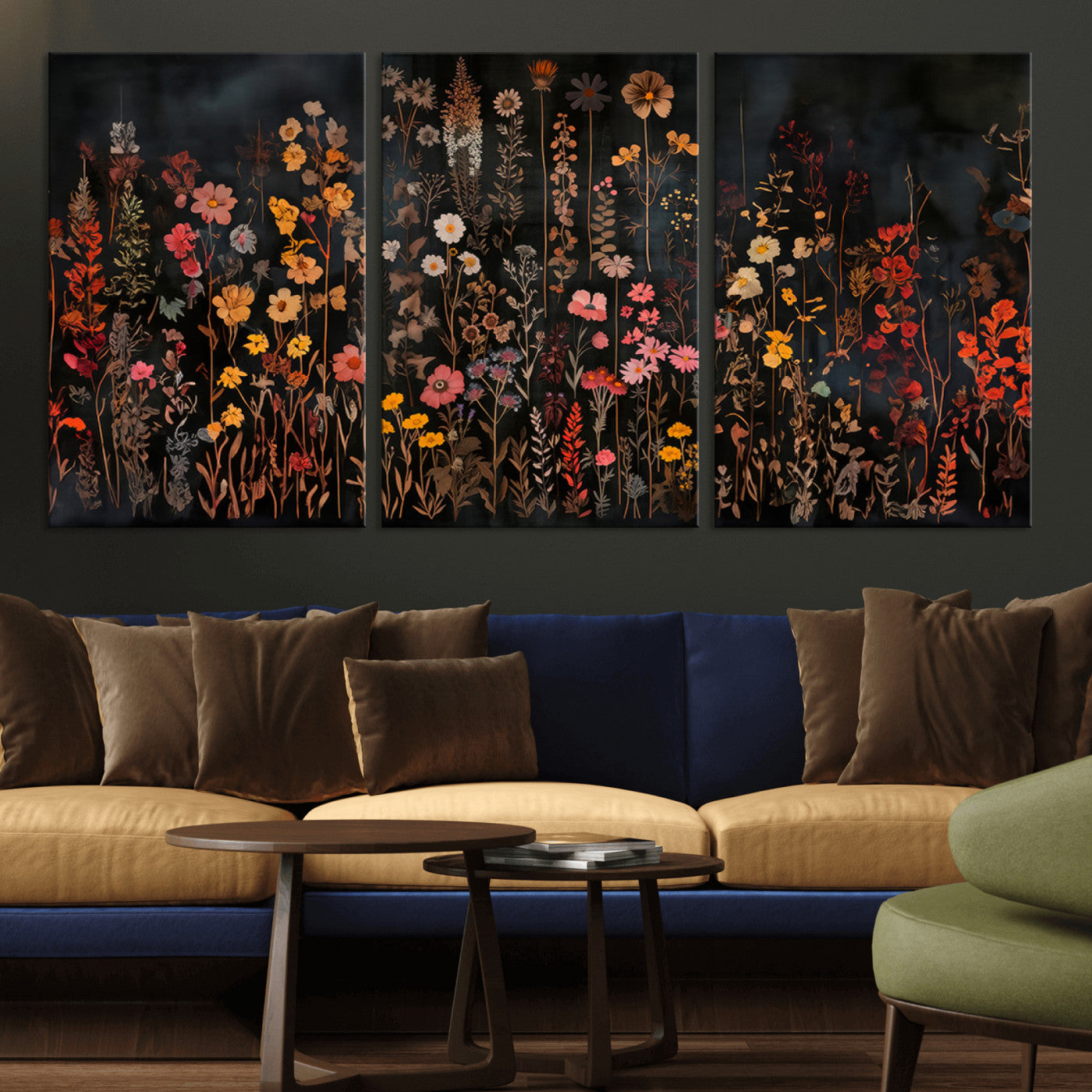 MGV-CV-60X30-3P - Large Floral Painting Print Illustration Flowers Canvas Wall Art Botanical Wall Decor Modern