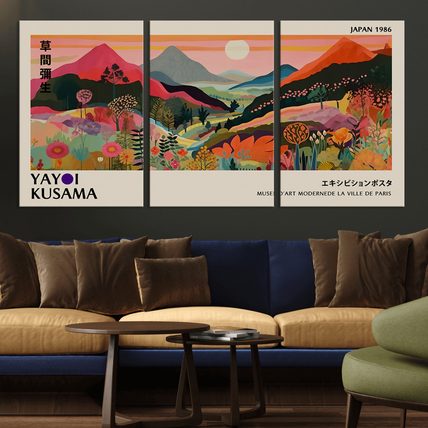 MGV-CV-60X30-3P - Yayoi Ba Bam 1986 Wall Art Print - Comes Away to Kiss Sabi Sabi Japanese Wall Art Print - Vibrant