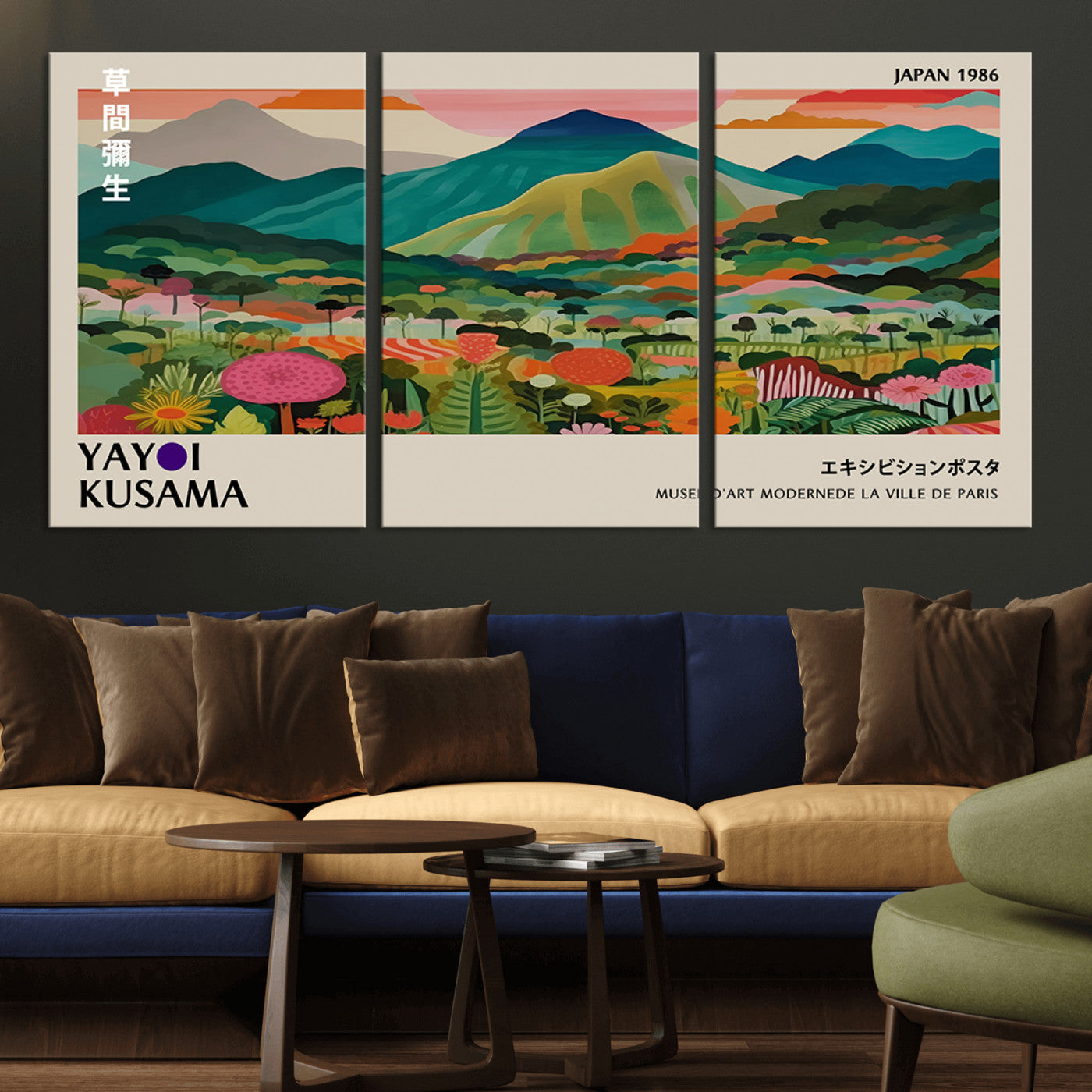 MGV-CV-60X30-3P - Yayoi Kusama Japan 1986 Canvas – Yayoi Kusama Wabi Sabi Japanese Wall Art Print - Vibrant Abstract