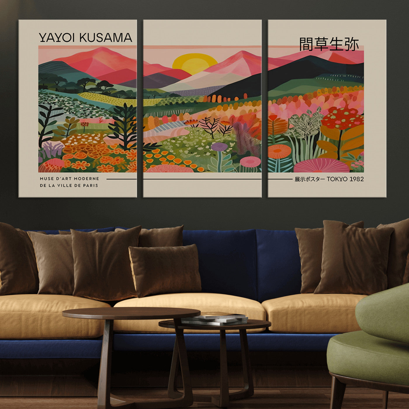 MGV-CV-60X30-3P - Yayoi Kusama 1986 Wall Art Print – Yayoi Kusama Wabi Sabi Japanese Wall Art Print - Vibrant Abstract