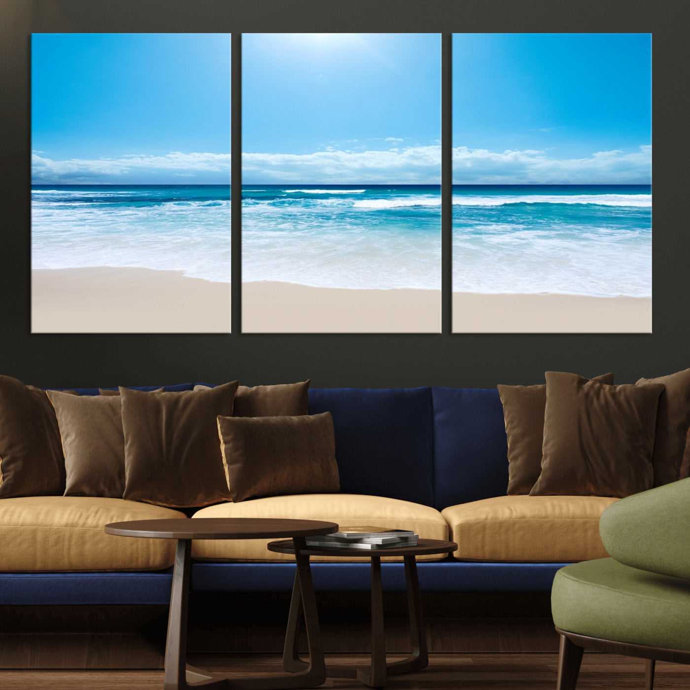 45929-MGV-CV-36X24-Wall Art Canvas Print Shiny Blue Sea and Beach