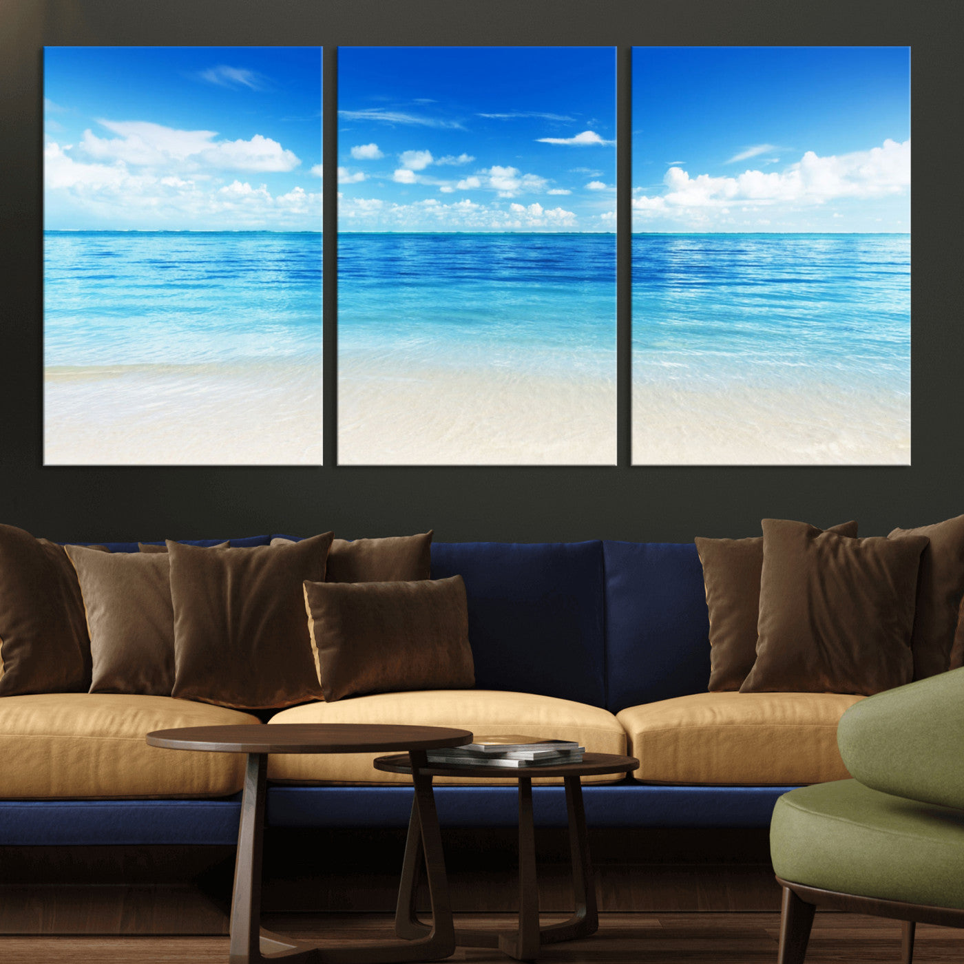 MGV-CV-60X30-3P - Beach Scene Canvas Wall Art Print – Tranquil Ocean Horizon and White Sand Beach Wall Decor for Home