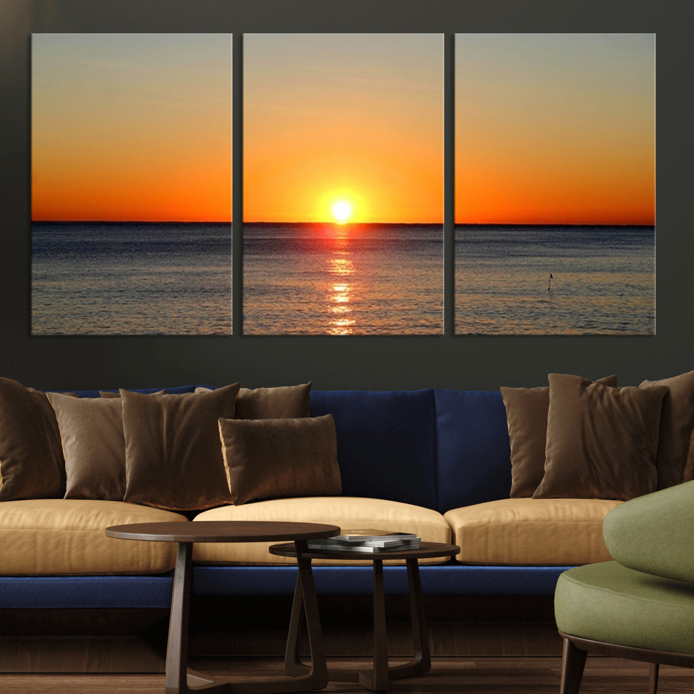54676-MGV-CV-36X24-Golden Horizon Sunset Over Ocean Wall Art Canvas Print – Tropical Beach Canvas Wall Art – Giclee