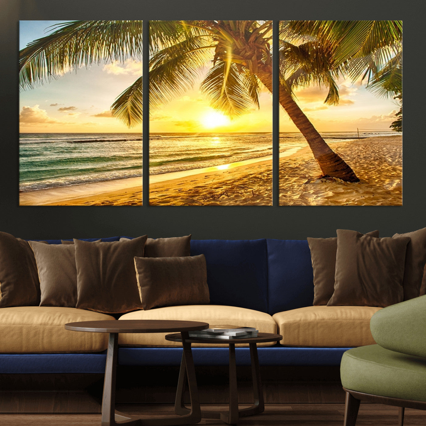 MGV-CV-60X30-3P - Beach Sunset Canvas Wall Art Print - Tropical Beach Canvas Wall Art Print – Vibrant Palm Trees and