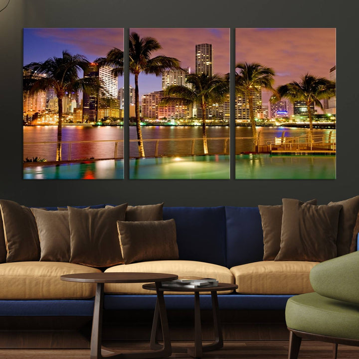 Art mural MIAMI Impression sur toile Miami Skyline avec palmiers