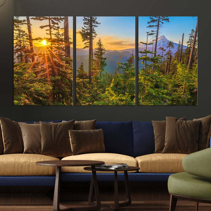 The kitchen features a Red Leaves on Trees landscape canvas print, perfect for nature lovers.