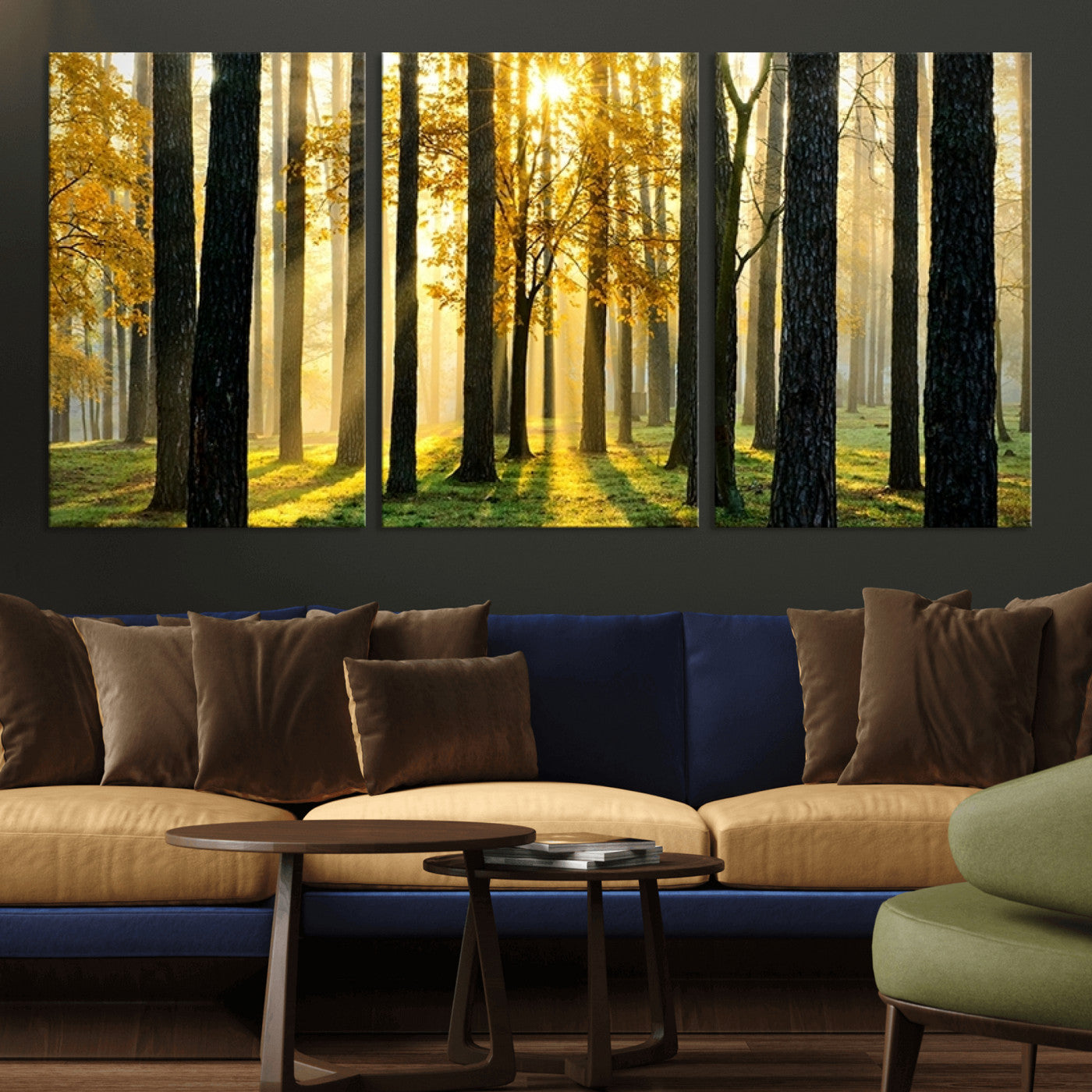 MGV-CV-60X30-3P - Sunlit Forest Wall Art Canvas Print - Large Framed Woodland Wall Art for Home or Office Decor,