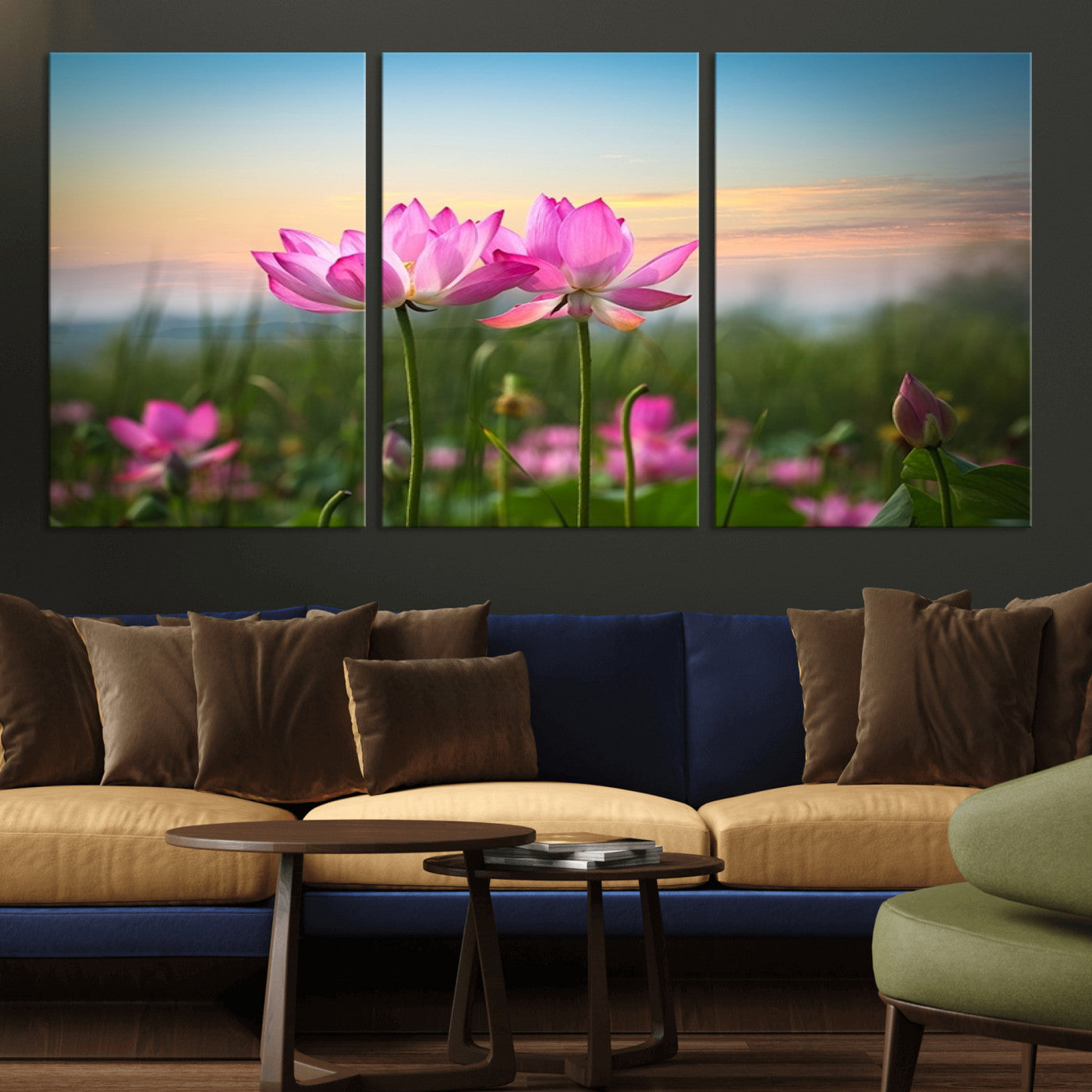 MGV-CV-60X30-3P - Pink Flower on the Mountain Canvas Print, Framed Pink Flower Canvas Wall Art