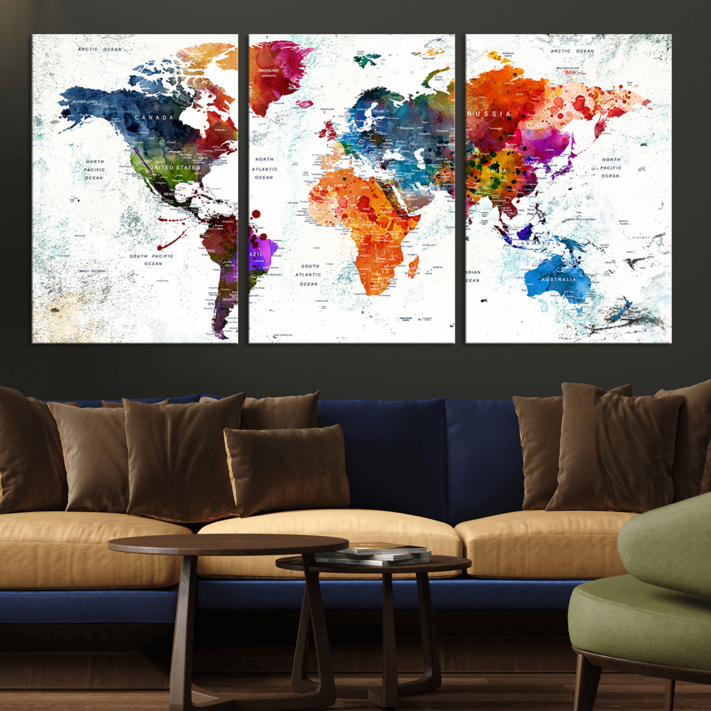 MGV-CV-60X30-3P - Push Pin World Map Canvas Print – Framed Wall Art for Couples to Track Their Travels – Anniversary
