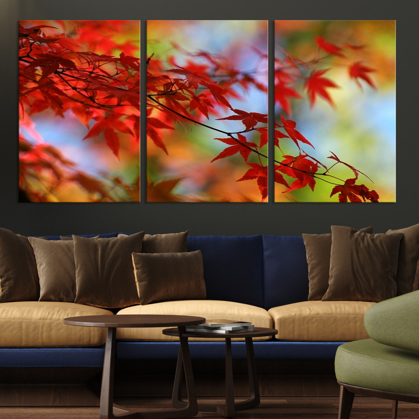 68946-MGV-CV-36X24-Red Leaves Autumn Forest Wall Art Canvas, Red Leaves Autumn Forest Canvas Print