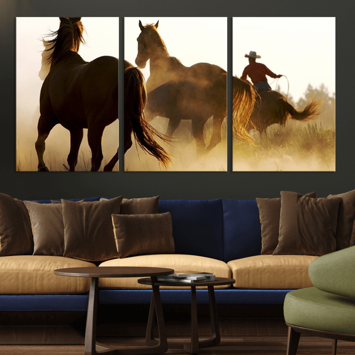 49068-MGV-CV-36X24-Horses and Cowboys Wall Art Canvas Print