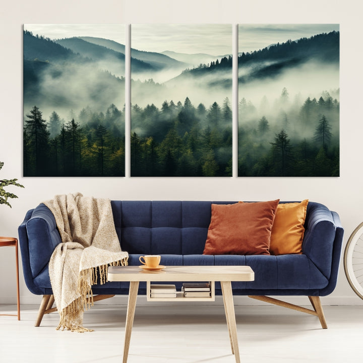 Captivant Misty Forest Wall Art Premium Impression sur toile une atmosphère brumeuse et sereine