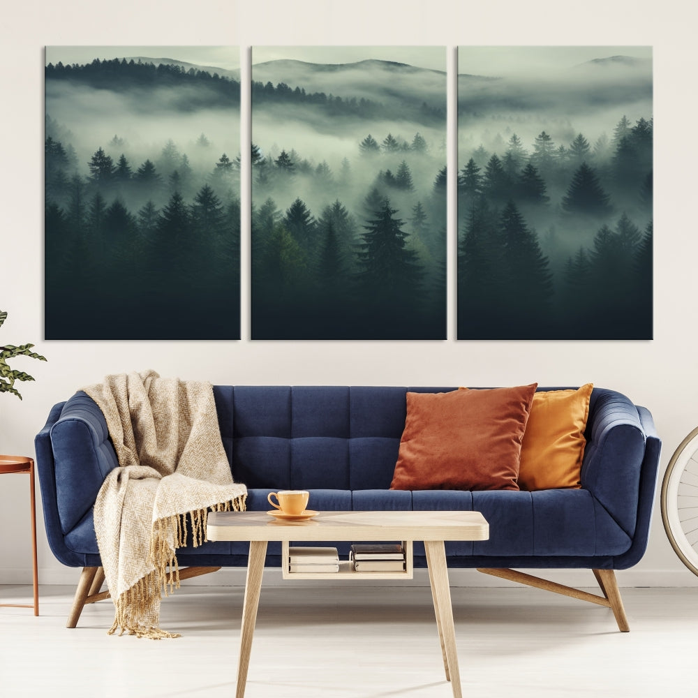 Misty Forest Wall Art Premium Canvas Print une atmosphère brumeuse et sereine