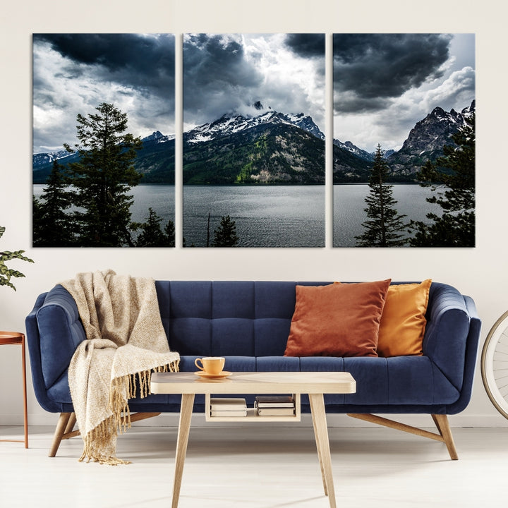 Grand Teton National Park Canvas Wall Art – Majestic Mountain Landscape Under Dramatic Clouds - Ready to Hang