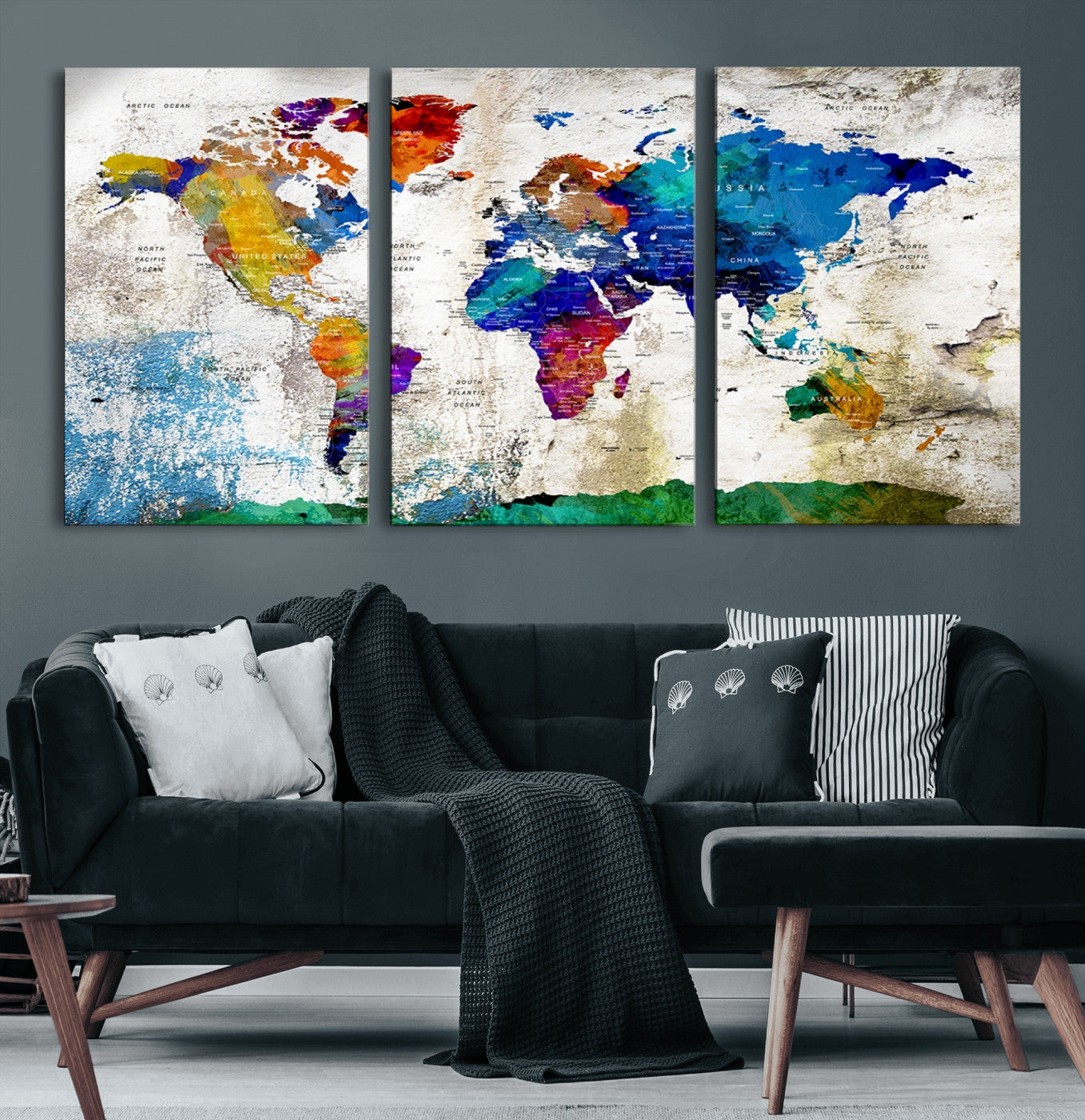MGV-CV-60X30-3P - Push Pin World Map Canvas Print – Framed Wall Art for Couples to Track Their Travels – Anniversary