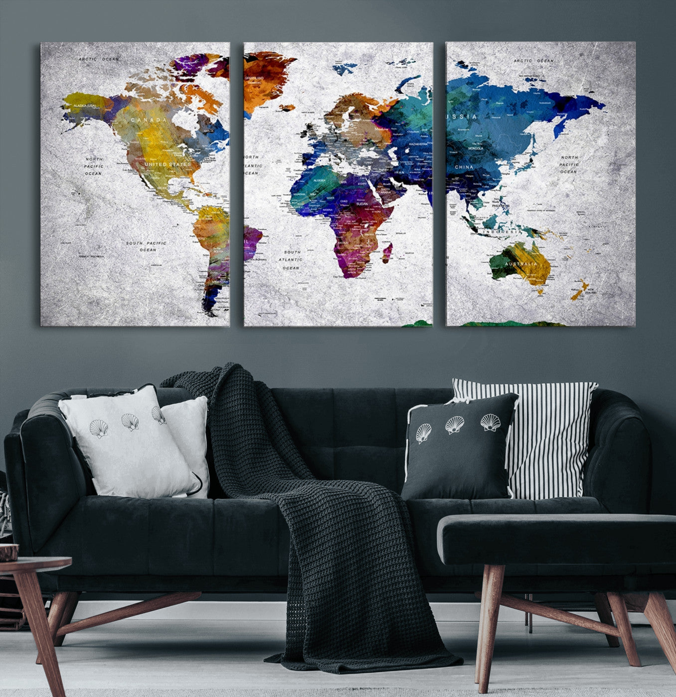 MGV-CV-60X30-3P - Push Pin World Map Canvas Print – Framed Wall Art for Couples to Track Their Travels – Anniversary