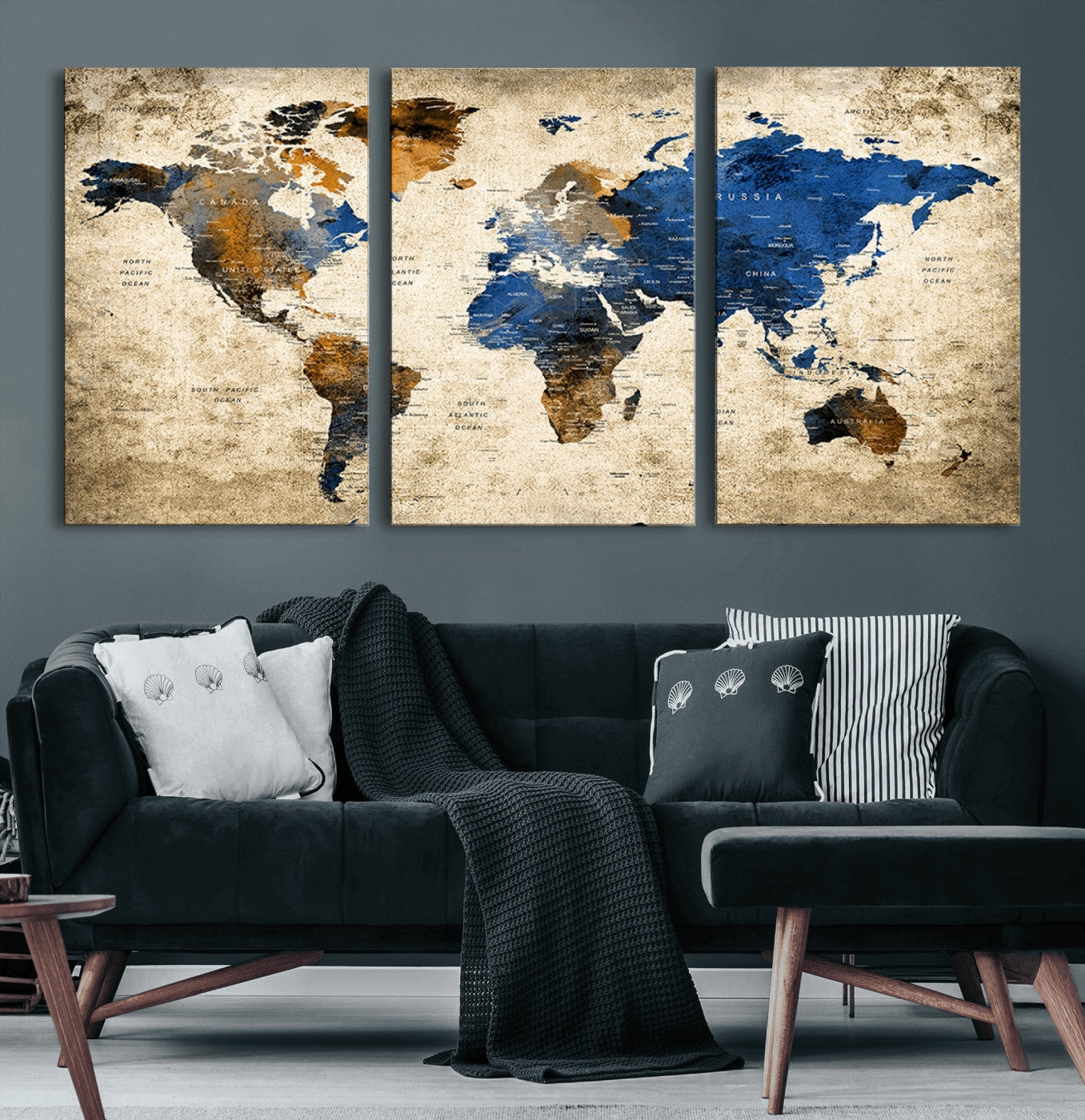 MGV-CV-60X30-3P - Push Pin World Map Canvas Print – Framed Wall Art for Couples to Track Their Travels – Anniversary
