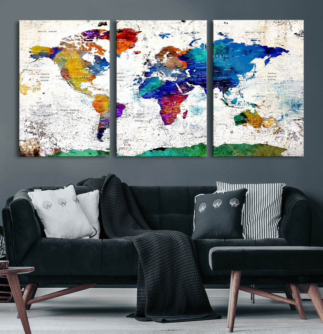 47974-MGV-CV-60X30-3P-Push Pin World Map Canvas Print – Travel Tracker Wall Art for Couples, Perfect Anniversary Gift for Home or Office Decor
